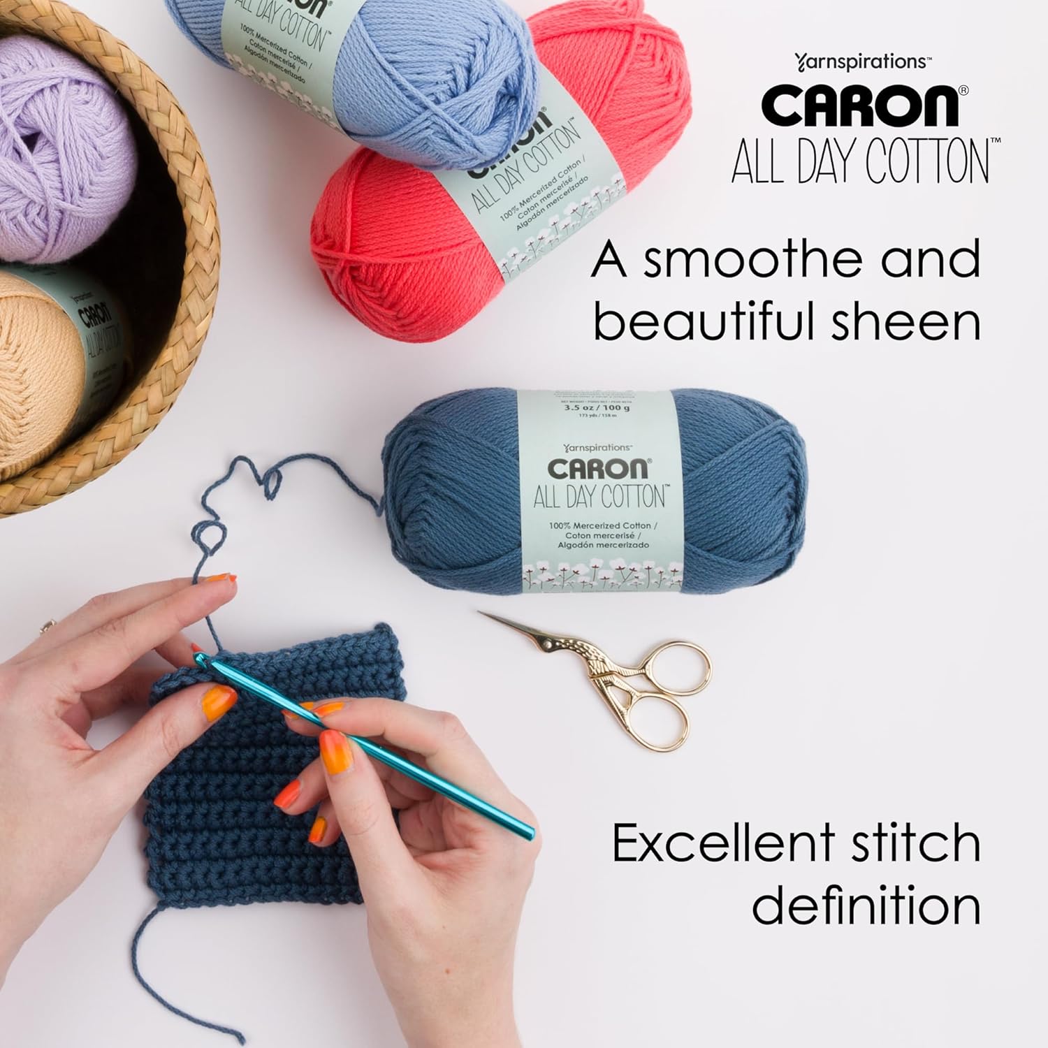 Caron All Day Cotton - 3 Pack of 173 Yards/3.52 oz Moss 100% Mercerized Cotton Yarn - Image 5