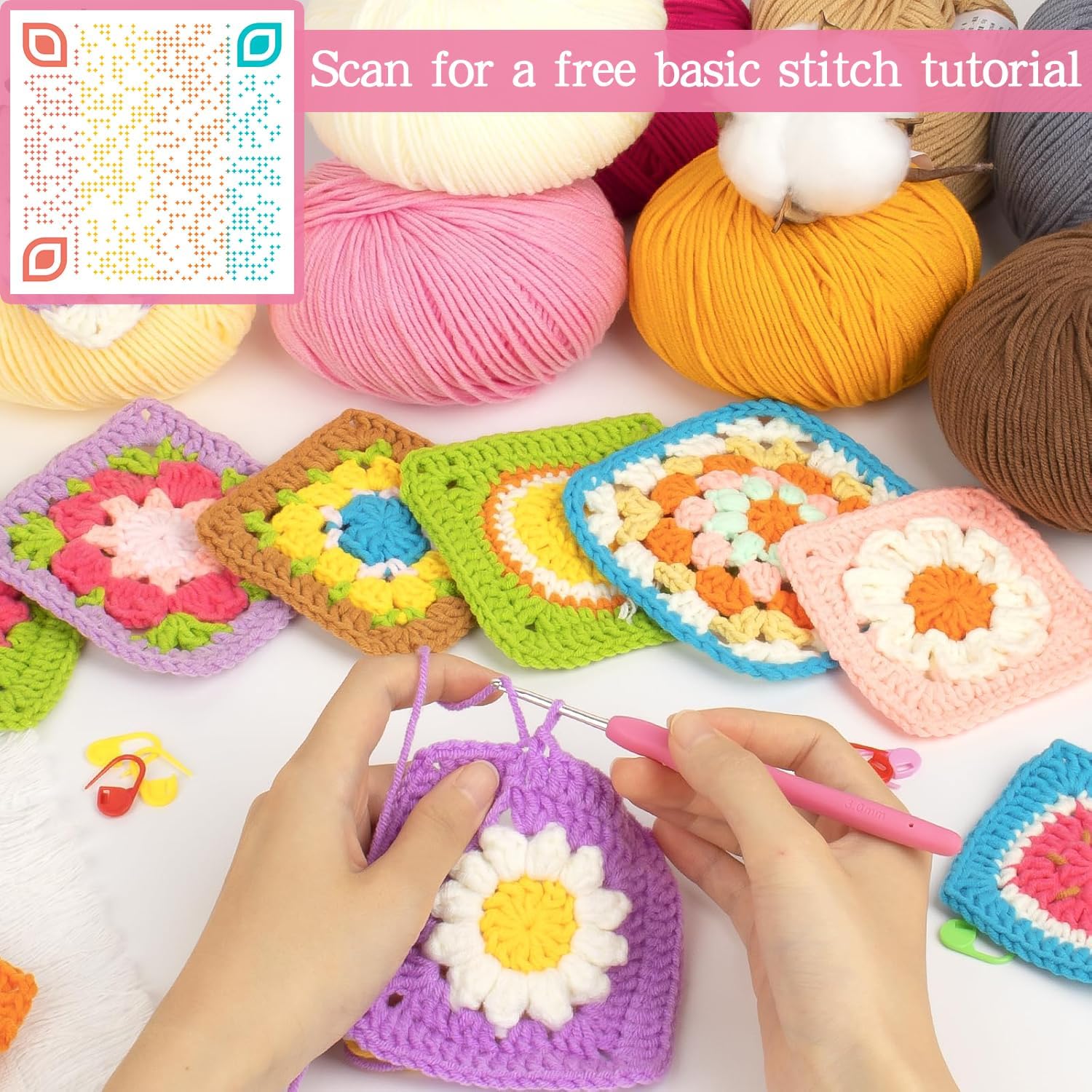 Katech 20 Skeins Cotton Yarn for Crocheting-55% Cotton 45% Acrylic-#3 DK (Light)-Super Soft Milk Cotton Yarn-Great Crochet and Knitting Starter Kit for Colorful Craft(Color A) - Image 2
