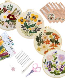 Bonroy 4 Sets Embroidery Set for Beginners Art Crafts Easy Sewing Includes Embroidery Clothes with Pattern. Hoop. Instruction Manual. Color Stitch Set (Assorted 1)